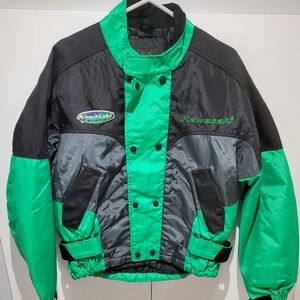 Vintage 90s Kawasaki Racing Jacket Snowmobile Team Green Insulated Mens Large